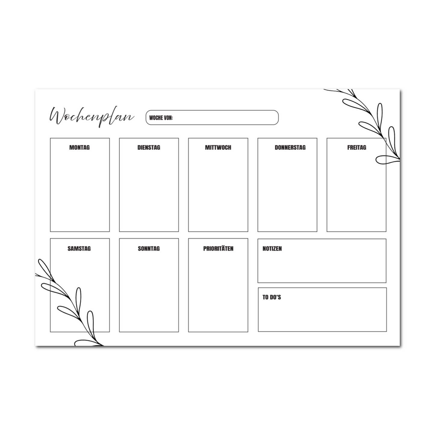 Minimalistischer Wochenplan mit Blumenmuster