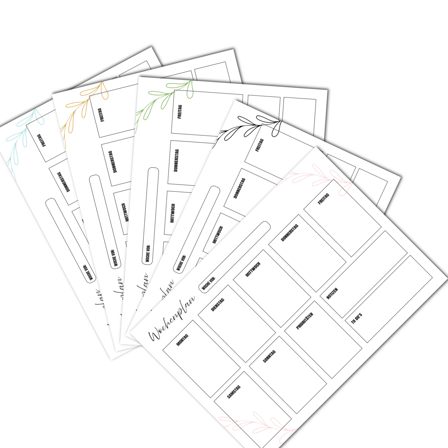Minimalistischer Wochenplan mit Blumenmuster