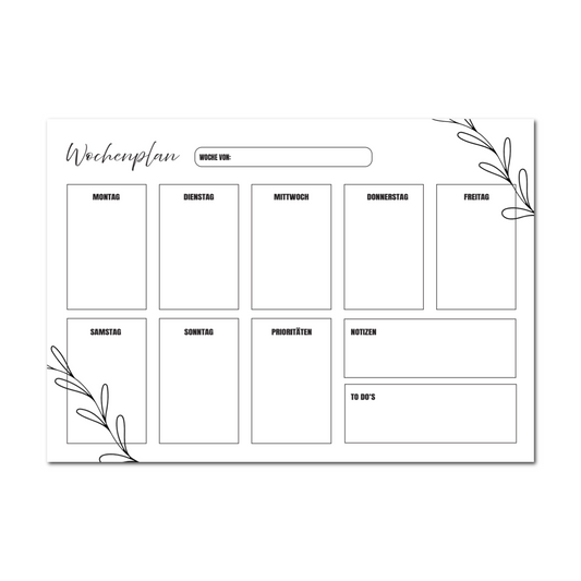 Minimalistischer Wochenplan mit Blumenmuster